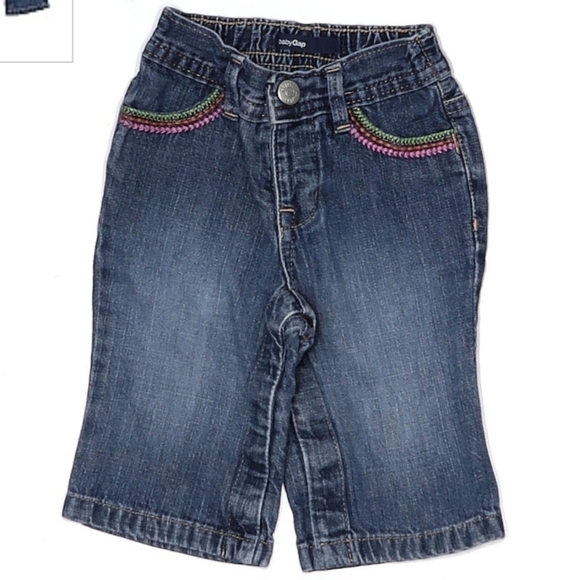 Baby Gap Embroidered Elephant Dark Wash Jeans Gir's Size 3-6M Infant Pants EUC - Picture 1 of 7